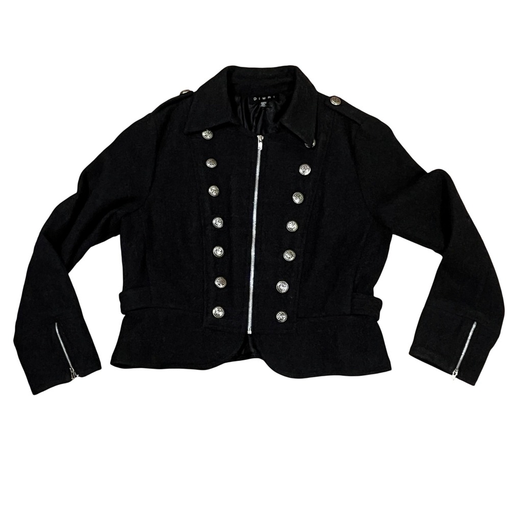 Dimri Black Wool Blend Military Jacket L Silver Crest Button Goth Victorian